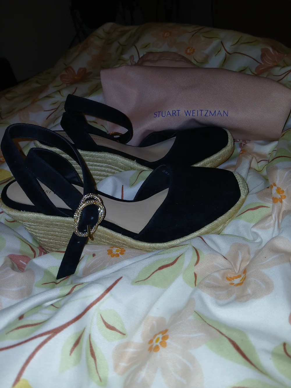 Stuart Weitzman Black Suede Espadrille Wedge Sandals - Picture 4 of 4